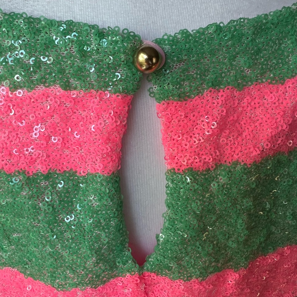 Lilly Pulitzer Regina Tropical Pink Green Cucina Striped Sequin Tank Size Medium - Picture 4 of 11